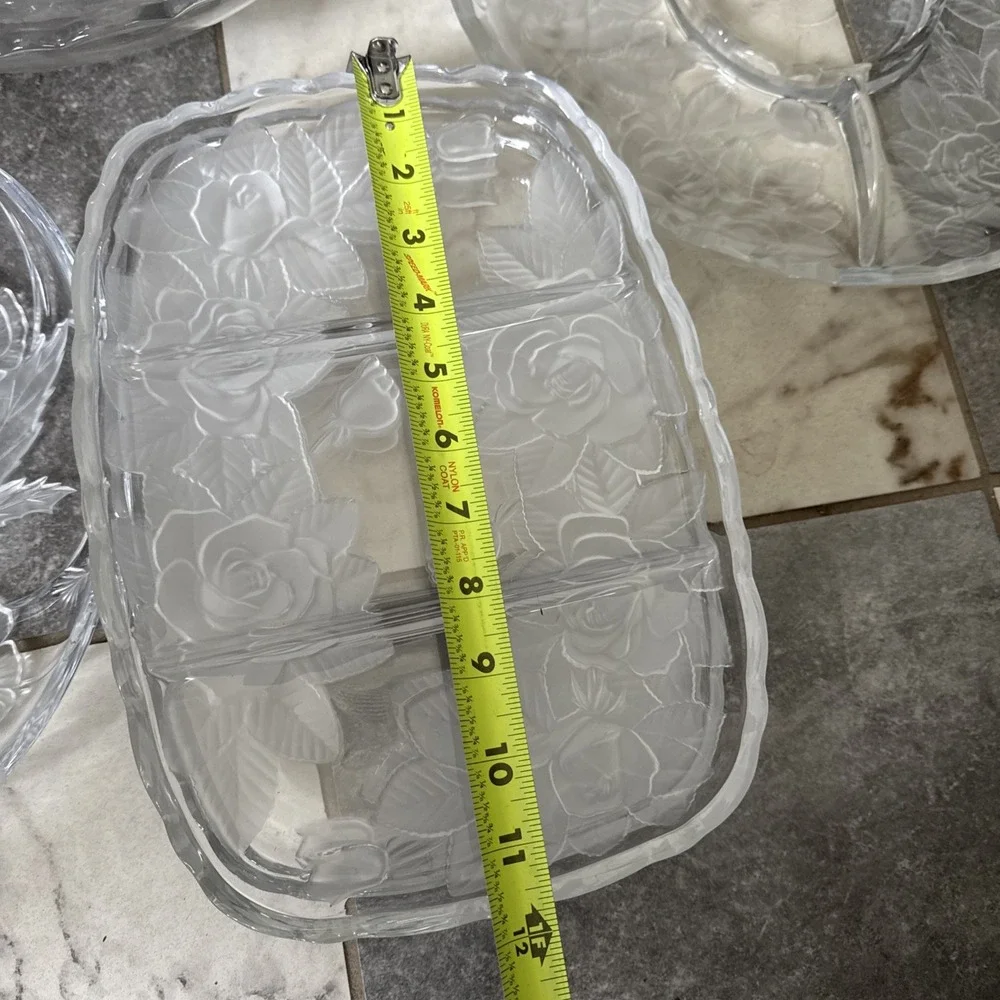 STUDIO NOVA Winter Rose Frosted Glass 9 Piece Serving Lot - 1990s.